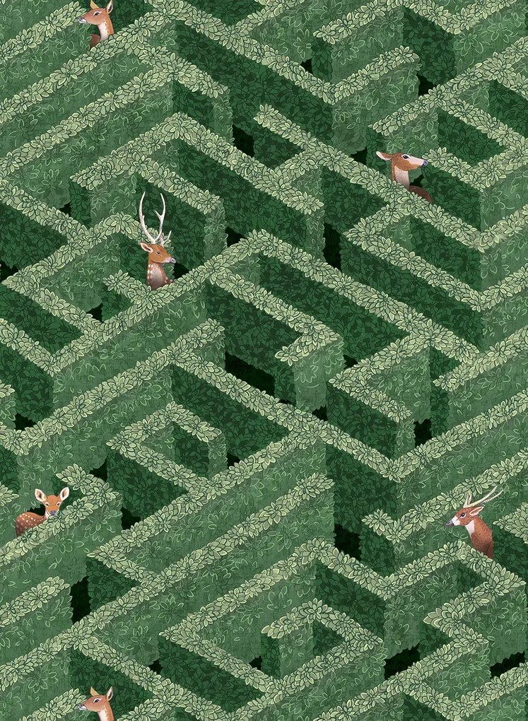 Josephine Munsey Tapete Labyrinth with Deer - Green