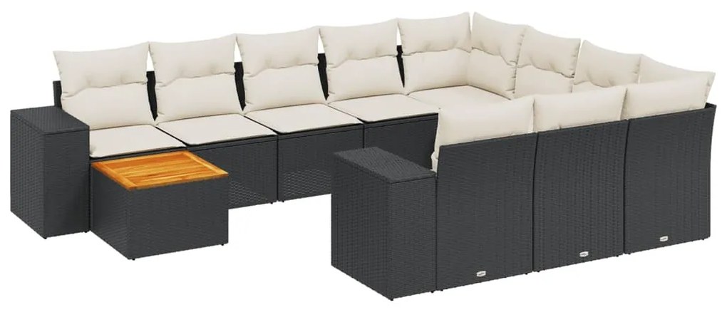 Set divani da giardino 11 pz con cuscini in polyrattan nero