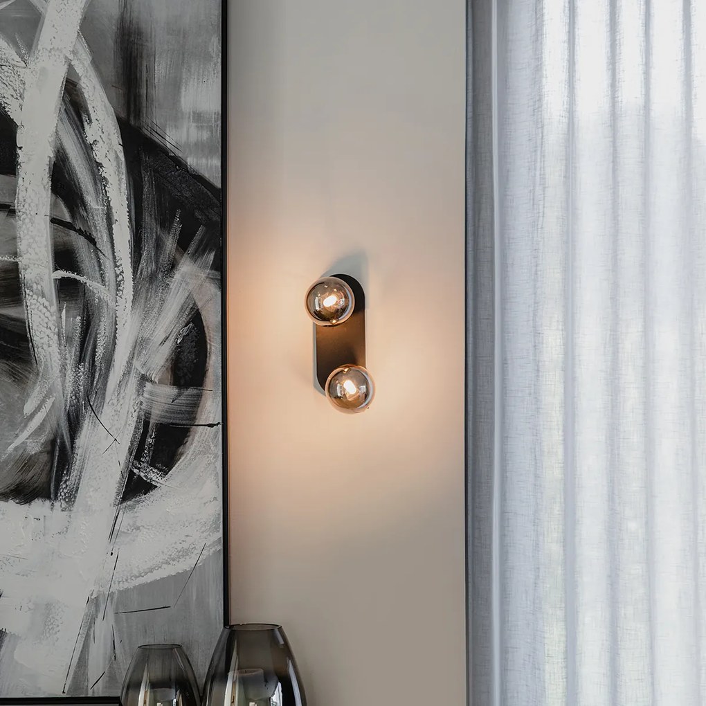 Faretto moderno nero con vetro fumé 2 luci - ATHENAS