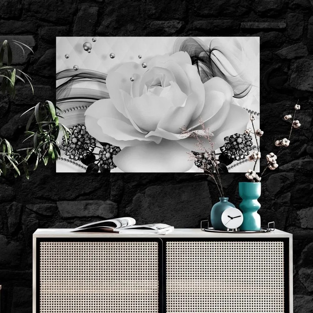 Quadro su tela – Rose di lusso con astrazione in bianco e nero