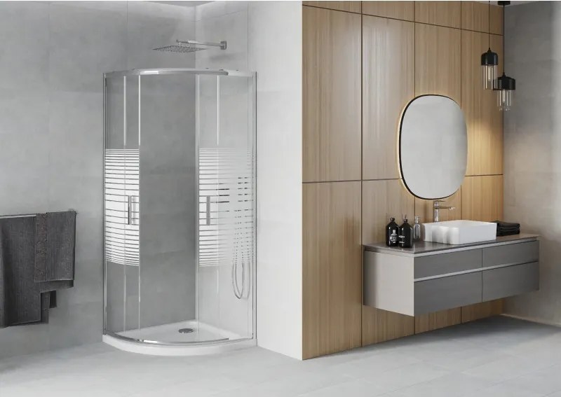 Mexen Rio cabina doccia semicircolare 90 x 90 cm, fasce bianche, cromo + piatto doccia Flat, bianco - 863-090-090-01-20-4110