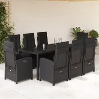 Set da Pranzo da Giardino 9 pz con Cuscini Nero in Polyrattan 3212211