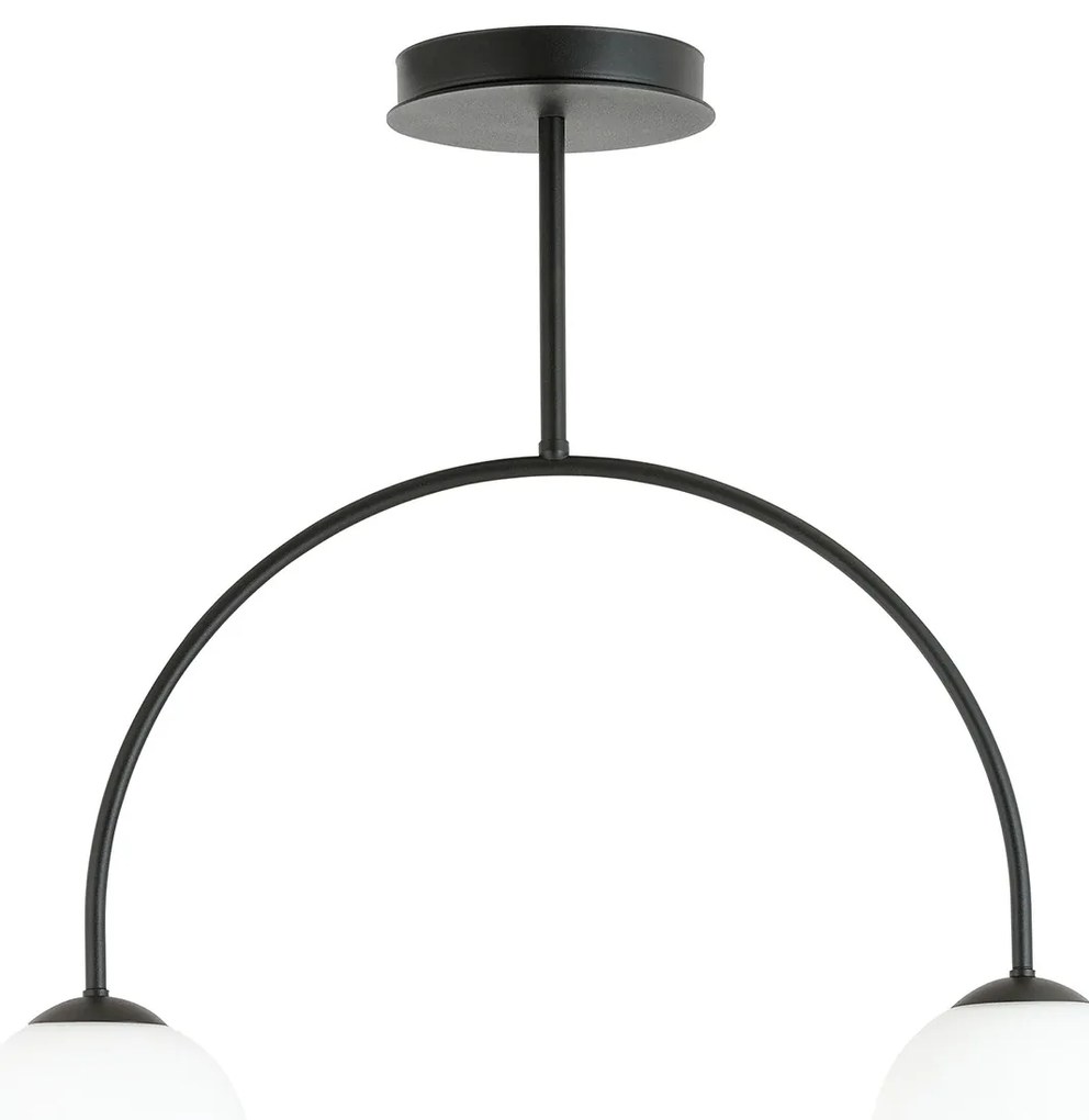 Plafoniera Moderna Utu 2 Luci In Acciaio Nero E Vetro Bianco