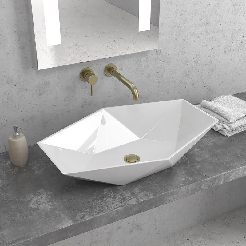 Lavabo da appoggio 64cm esagonale bianco | Litos-K64 - KAMALU
