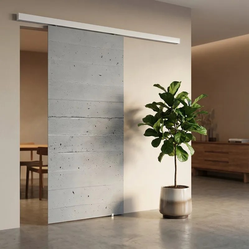 Porta scorrevole destra Cemento in vetro grigio, L 88 x H 215 cm, con binario Meli