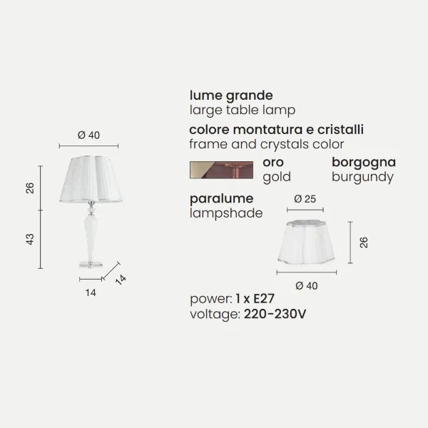 Lampada da tavolo 40x69 cm DEBUSSY in vetro lavorato a mano Borgogna