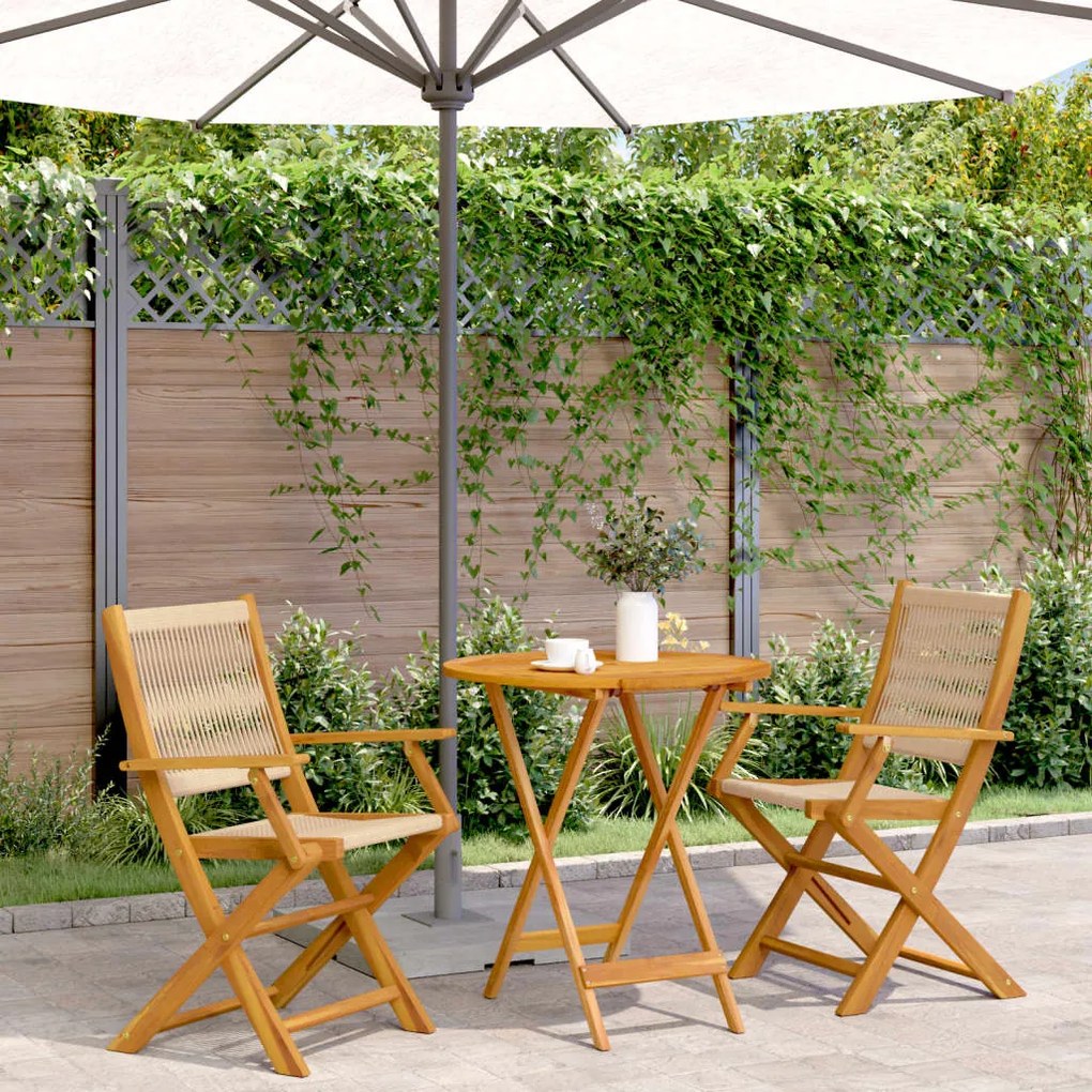 Set Da Bistrot 3pz Beige İn Polipropilene E Legno Massello /