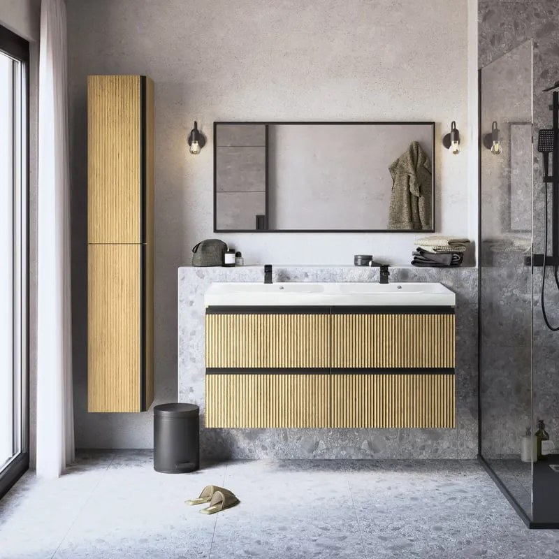 Mobile bagno sospeso con lavabo Studio L 120 x H 58.8 x P 120 cm rovere cannettato