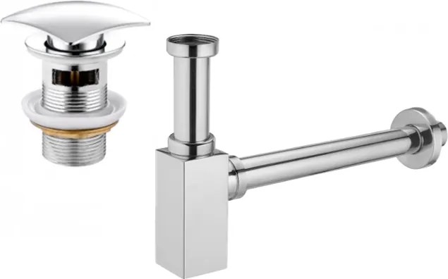 Mexen semisifone quadrato per lavabo con tappo clic-clac, con troppopieno, cromo - 7992660-00