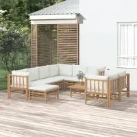 Set Salotto da Giardino 10pz con Cuscini Bianco Crema in Bamb