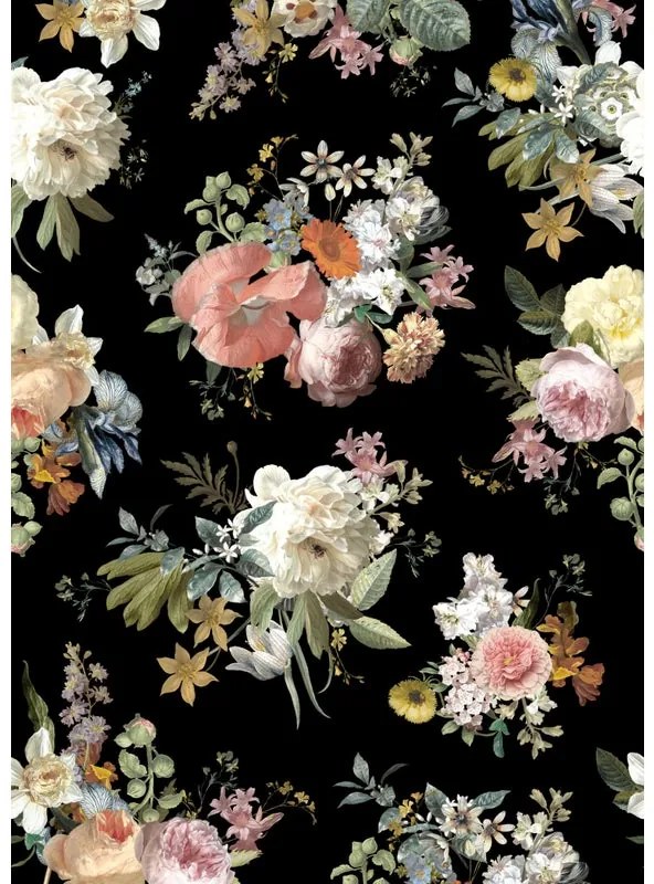 Fotomurale Fiori, nero, rosa, giallo