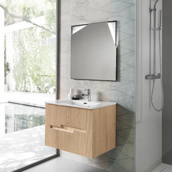 Mobile sospeso bagno 80 cm a 2 cassetti RIGHE Rovere Chiaro