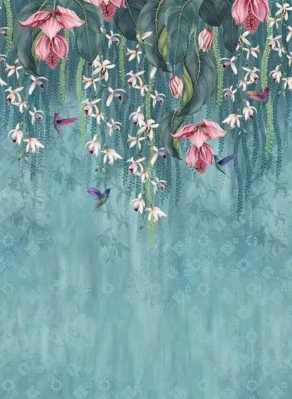 Tapete Trailing Orchid von Osborne & Little - Teal/ Pink