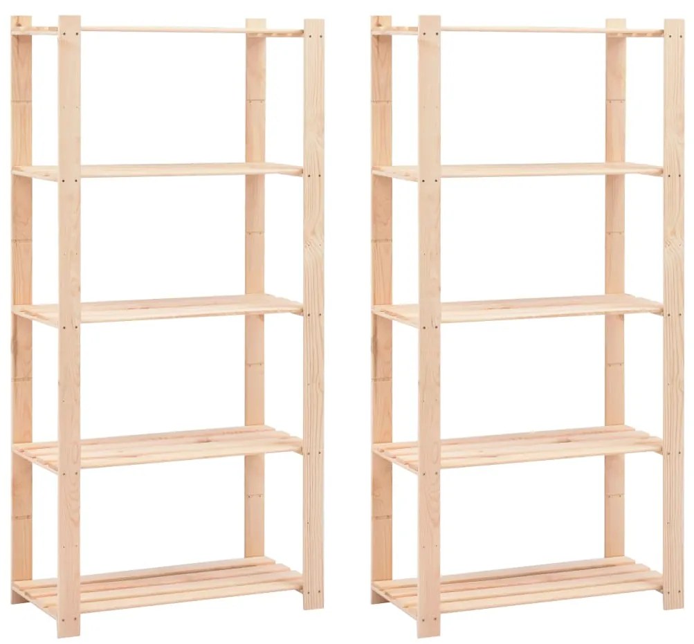 Scaffali A 5 Livelli 2 Pz 80x38x170 Cm Massello Pino 250 Kg /
