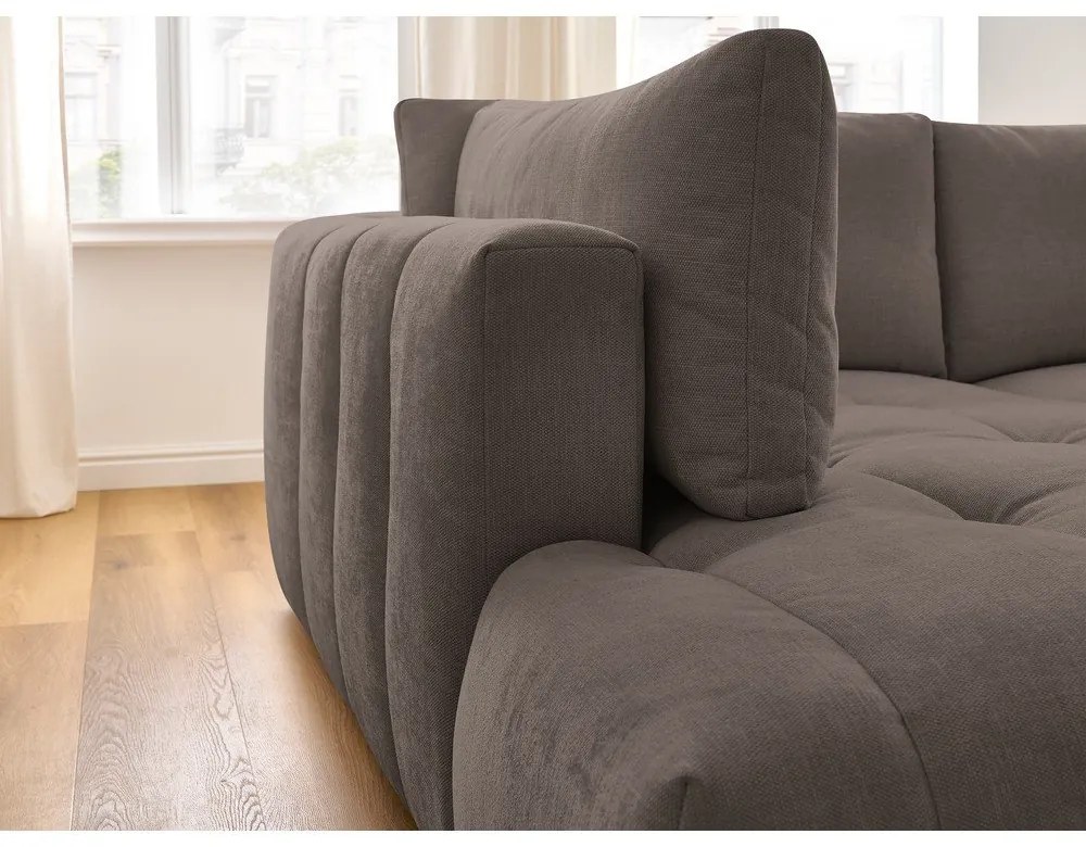 Divano angolare grigio tortora allungabile e con contenitore (penisola a sinistra/a L) con rivestimento in ciniglia Fuji – Bobochic Paris