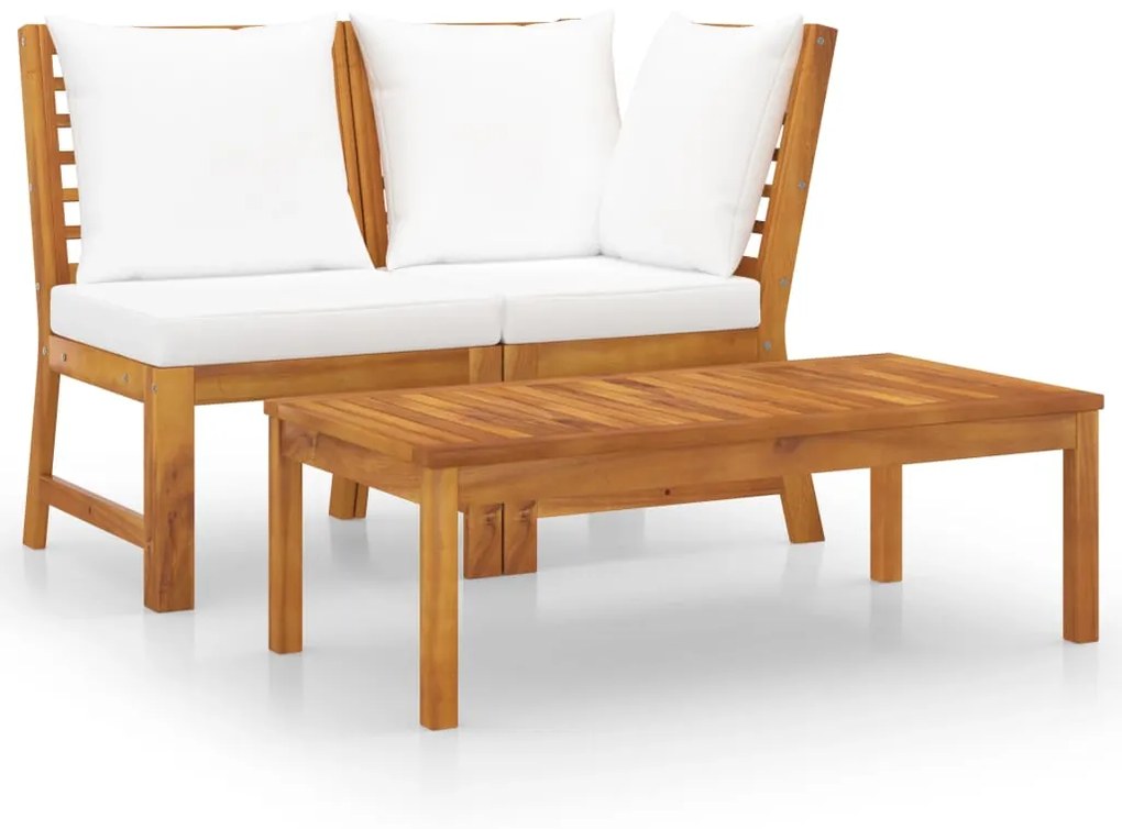 Set Divani da Giardino 3 pz con Cuscini Crema in Legno Acacia