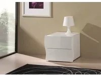 Comodino ondulato moderno a 2 cassetti, Made in Italy, Tavolino da notte, Mobiletto per camera da letto, cm 50x40h41, colore Bianco lucido