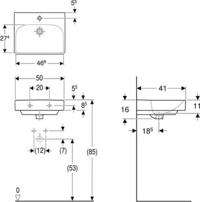 Geberit 500.256.01.1 - Lavabo sospeso Smyle Square 50x41 cm ceramica/bianco