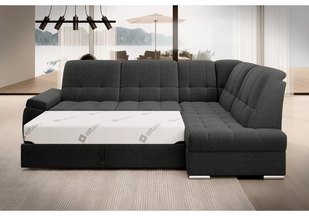 Divano angolare grigio scuro allungabile/con contenitore (con penisola a destra/a L) Sado – ELTAP