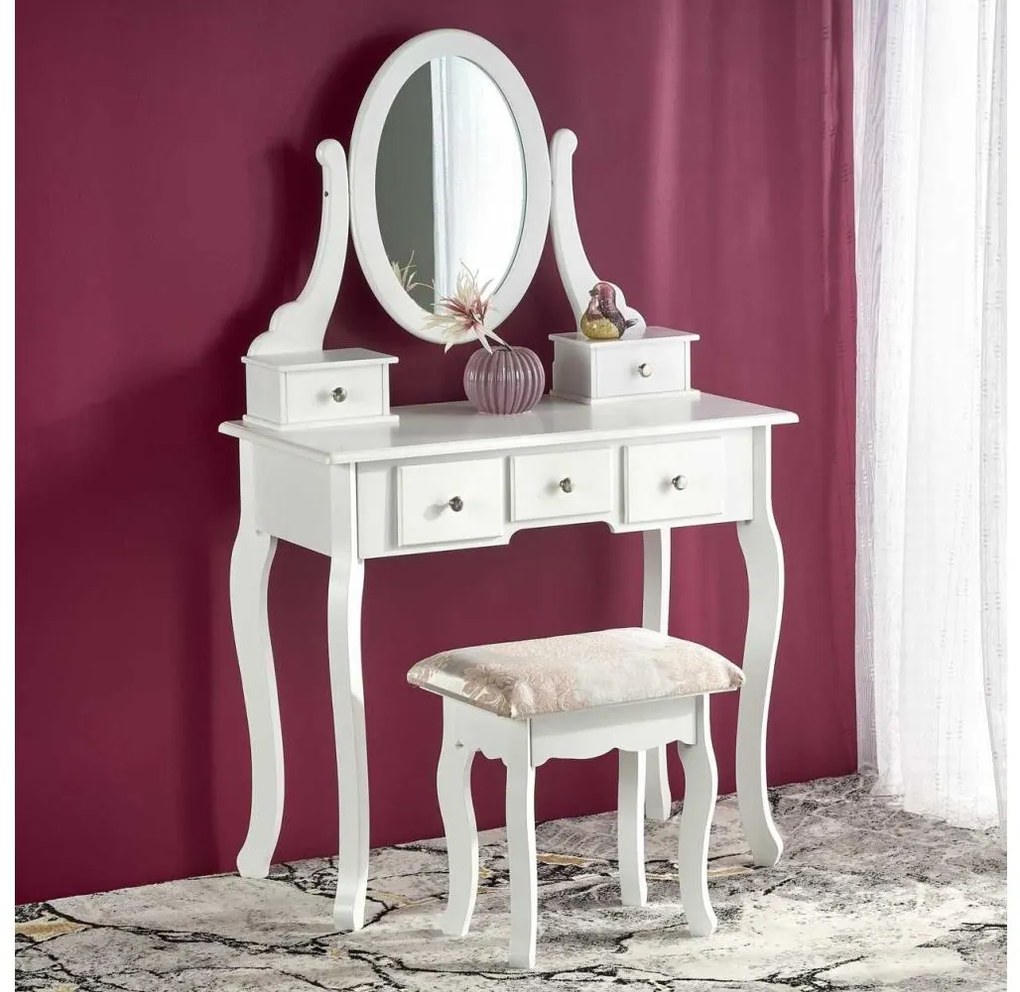 Tavolino da toilette SARA 80x130 cm + stool 45x37 cm bianco