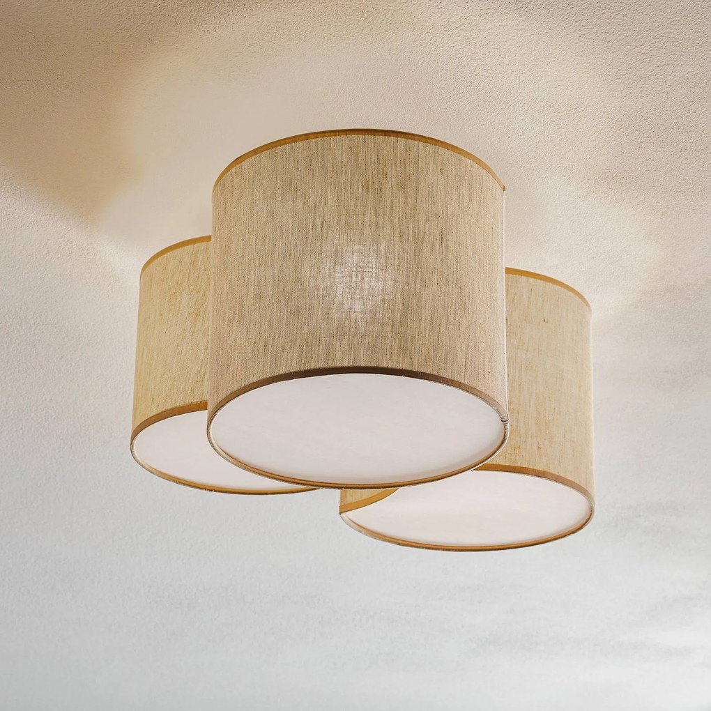 TK Lighting Mona Nature, plafoniera a 3 luci, lino naturale