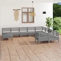 Set Salotto da Giardino 10 pz in Legno Massello di Pino Grigio 3083296