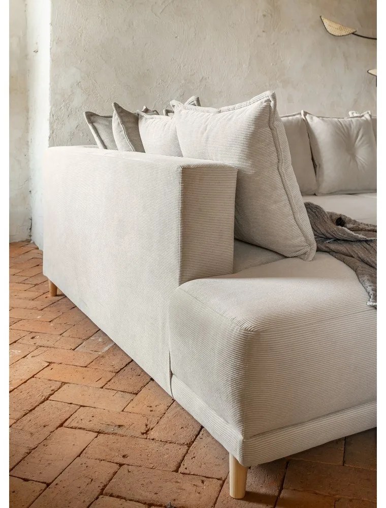 Divano letto angolare in velluto a coste beige (angolo sinistro/"U") Lazy Lukka - Miuform
