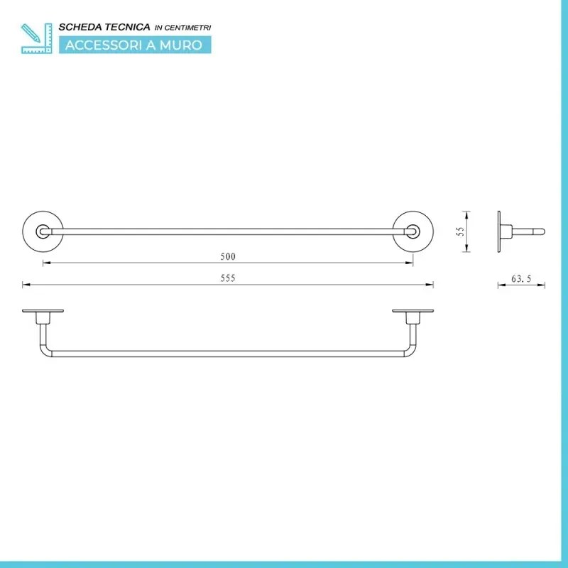 Set accessori a muro 5 pezzi in acciaio cromato e viti incluse Idea