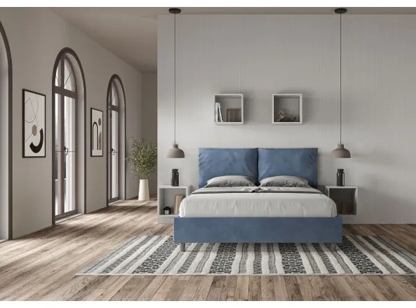 Letto contenitore da 160x200 in microfibra blu Antea