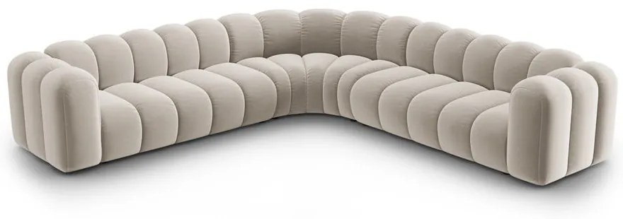 Divano angolare componibile color crema con rivestimento in velluto Lupine – Micadoni