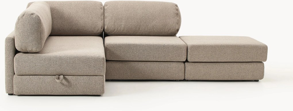 Divano letto angolare in bouclé con contenitore Ladina