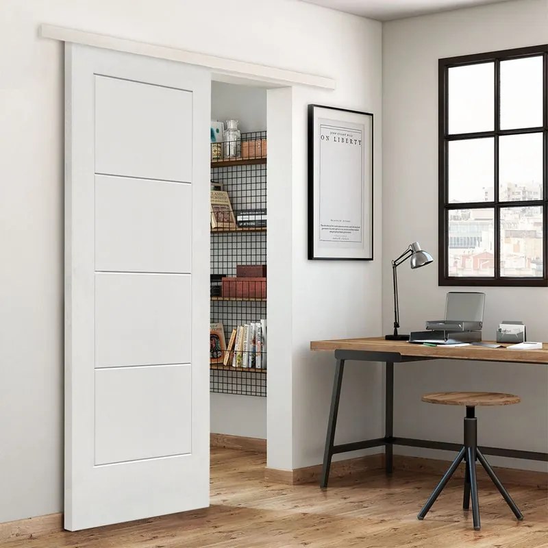 Porta scorrevole Ribera in mdf bianco, L 93 x H 212 cm, con binario Alu/legno Reversibile