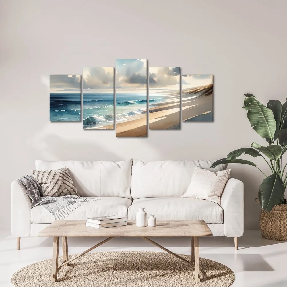 Quadri 5 pezzi – Onde delicate sulla riva