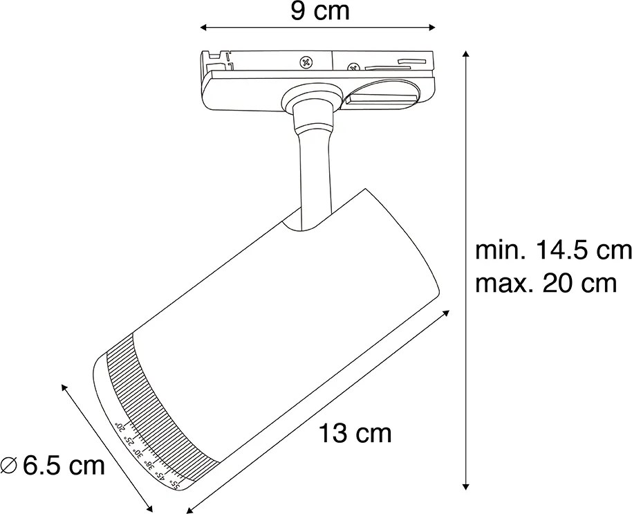 Faretto nero moderno per sistema a binario monofase con LED orientabile e inclinabile - Iconic Zoom