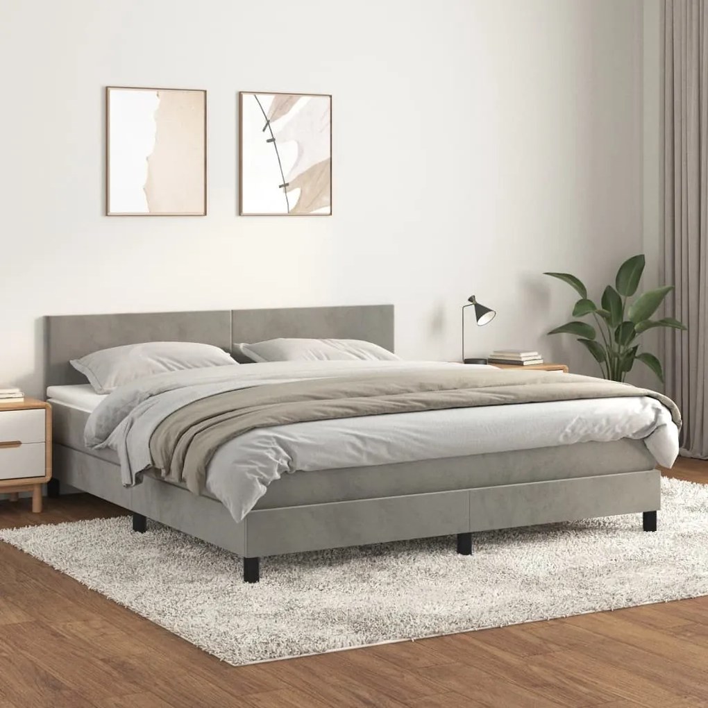 Giroletto A Molle Con Materasso Grigio Chiaro 160x200cm Velluto /