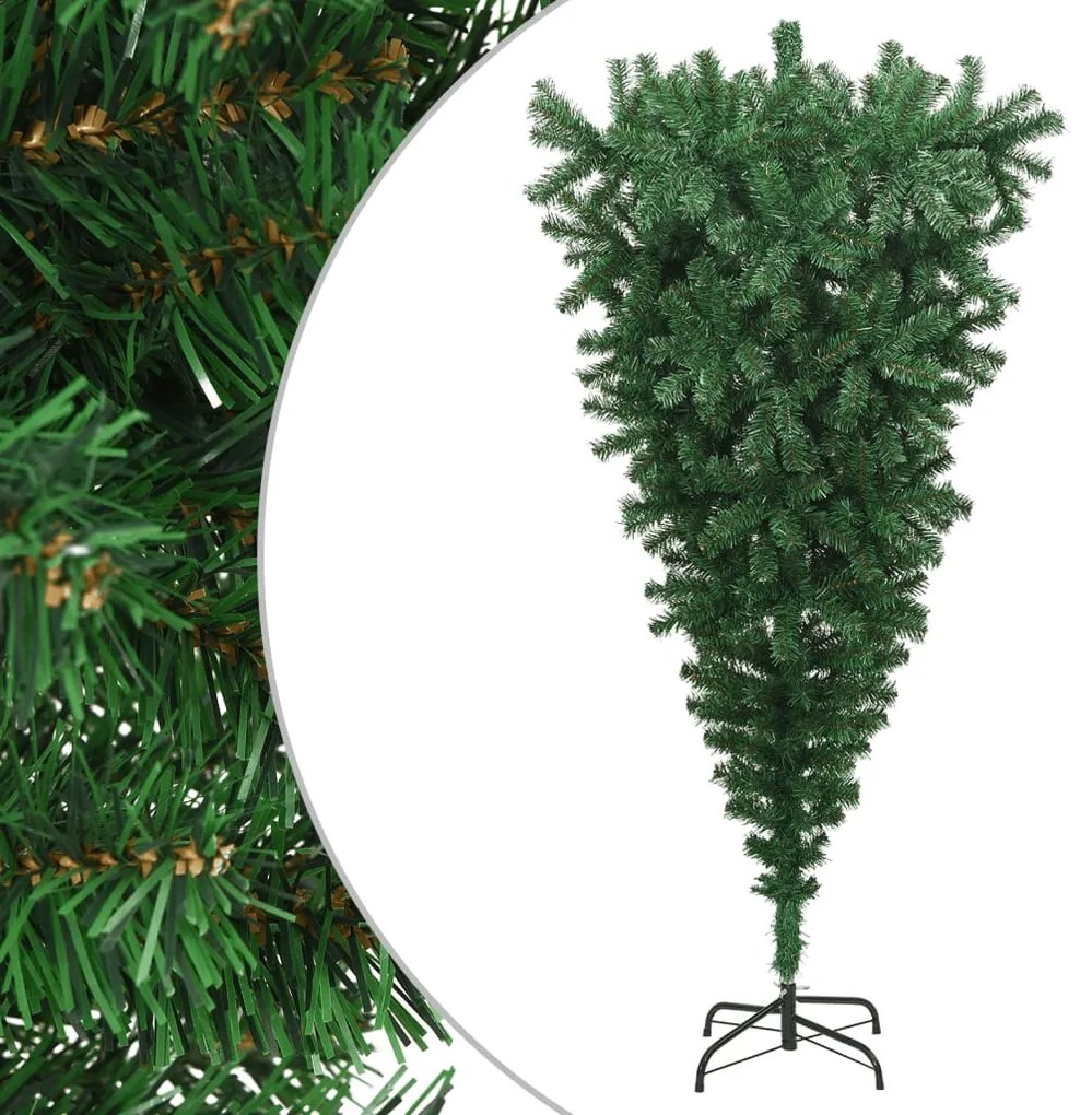 Albero di Natale Artificiale Capovolto con Base Bianca e Supporto Verde in PVC, 240 cm / Supporto Verde