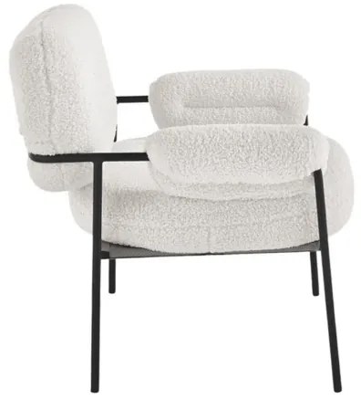 Poltrona in tessuto bouclč Bianco con struttura in metallo Nero KENT