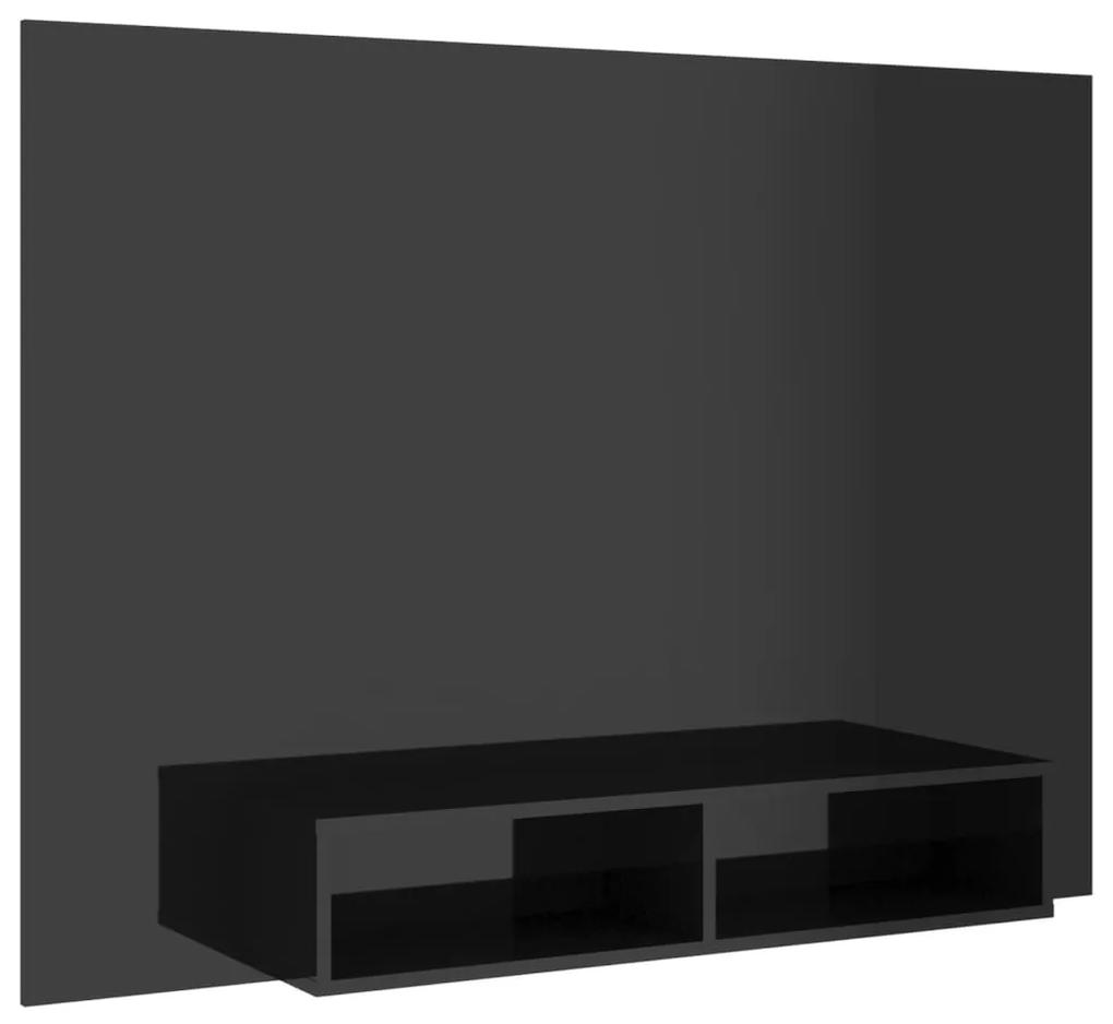Mobile TV a Muro Nero Lucido 135x23,5x90 cm Legno Multistrato