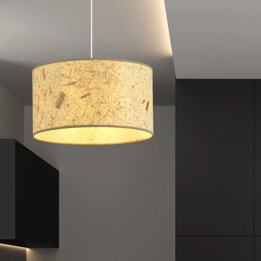 Sospensione Minimal 1 Luce Aston In Acciaio Bianco E Beige Effetto Sughero