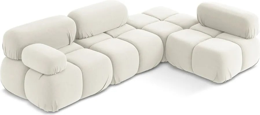 Divano angolare componibile bianco (con penisola a destra) con rivestimento in velluto Lokua – Makamii