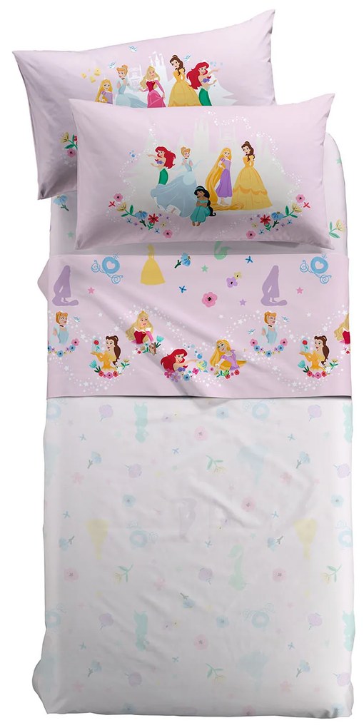 Completo Lenzuola in Cotone Princess Flowers Singolo Warner