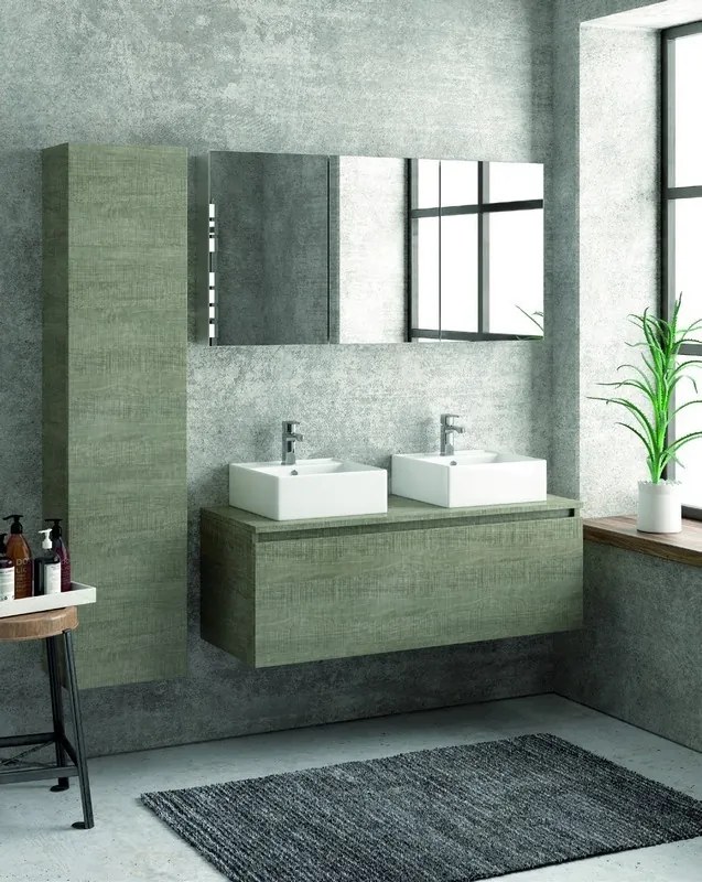 Composizione bagno 120cm sospesa con mobile specchio e colonna - KAMALU