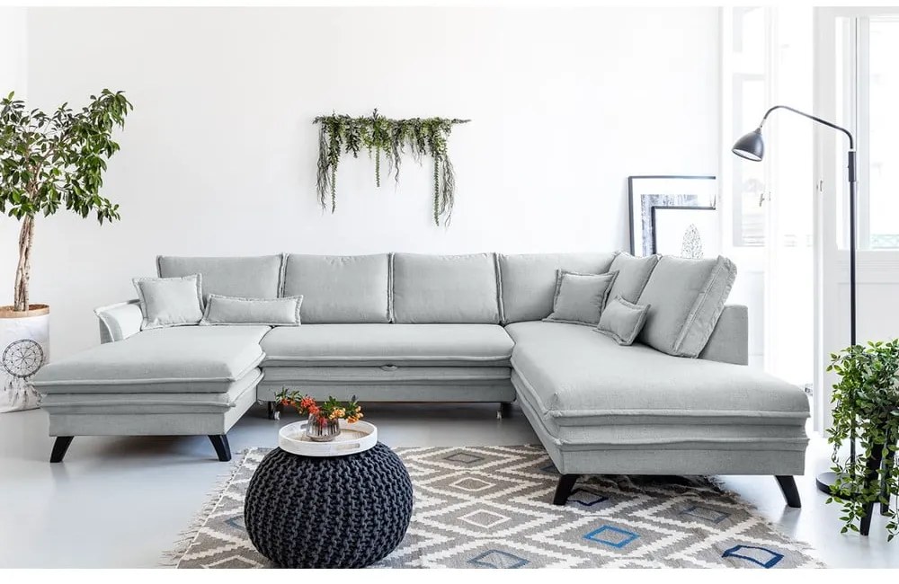 Divano letto a U grigio chiaro, angolo destro Charming Charlie - Miuform