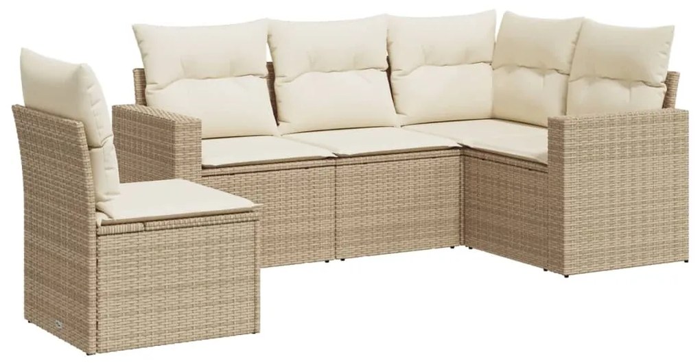 Set divano da giardino 5 pz con cuscini beige in polyrattan