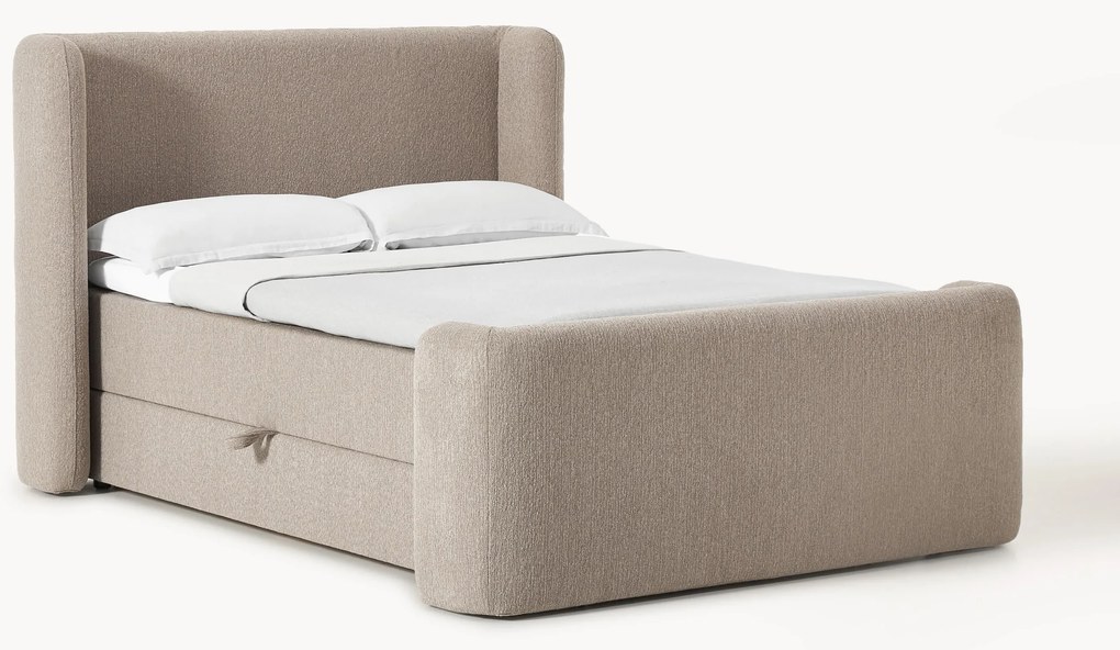 Letto boxsrping in bouclé con contenitore Perla