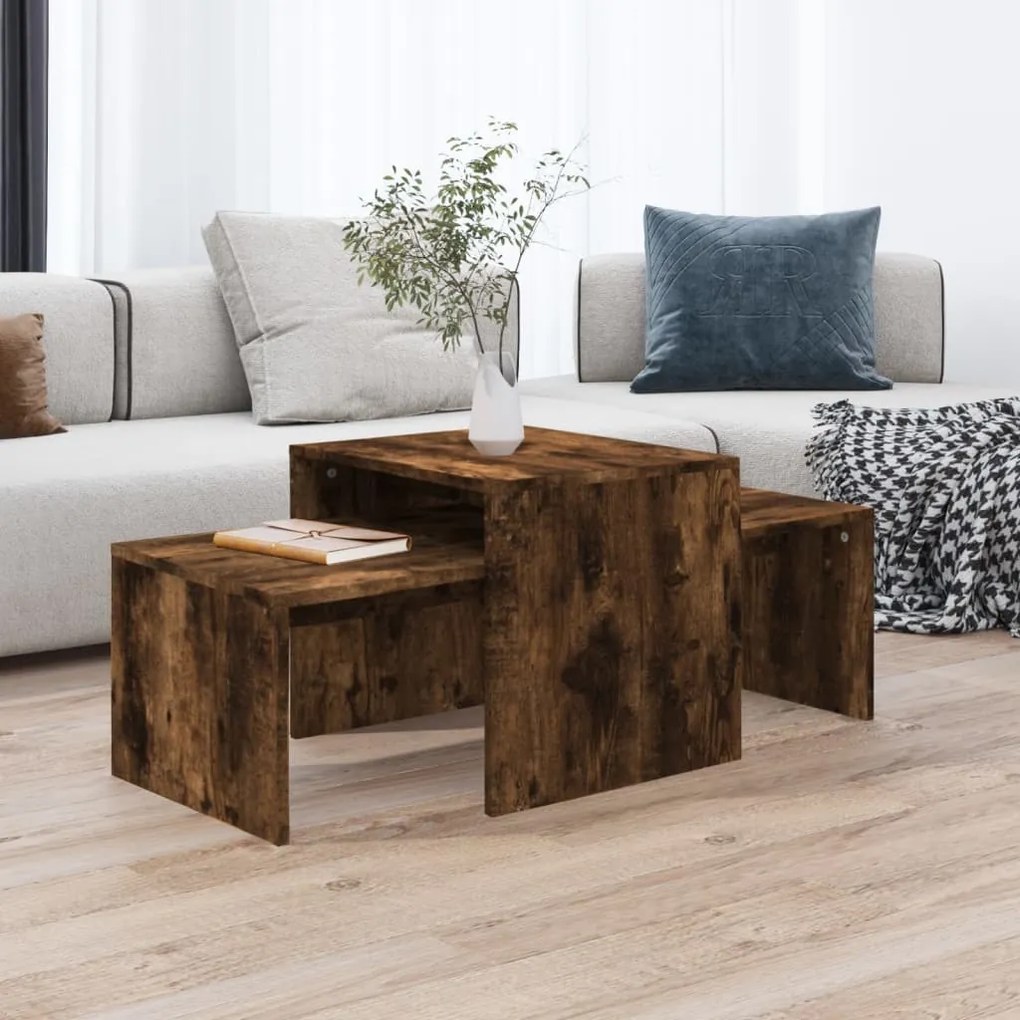 Set Tavolini Salotto Rovere Fumo 100x48x40 Cm Legno Multistrato /