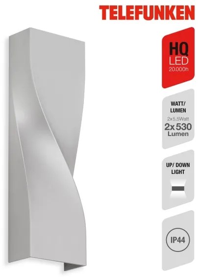 Telefunken 312704TF-Applique a LED da esterno 2xLED/5,5W/230V IP44 argento