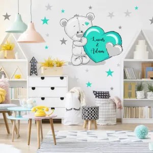 Orsetto grigio turchese con stelle e nome | Inspio