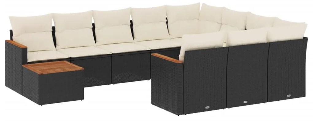 Set divani da giardino 11 pz con cuscini in polyrattan nero