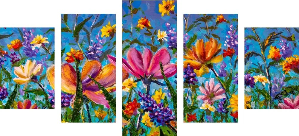 Quadri 5 pezzi – Fiori colorati sul prato
